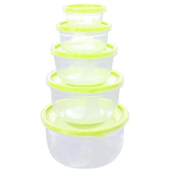 

5Pcs Plastic Food Storage Containers Fresh Refrigerator Seal Box Round Green