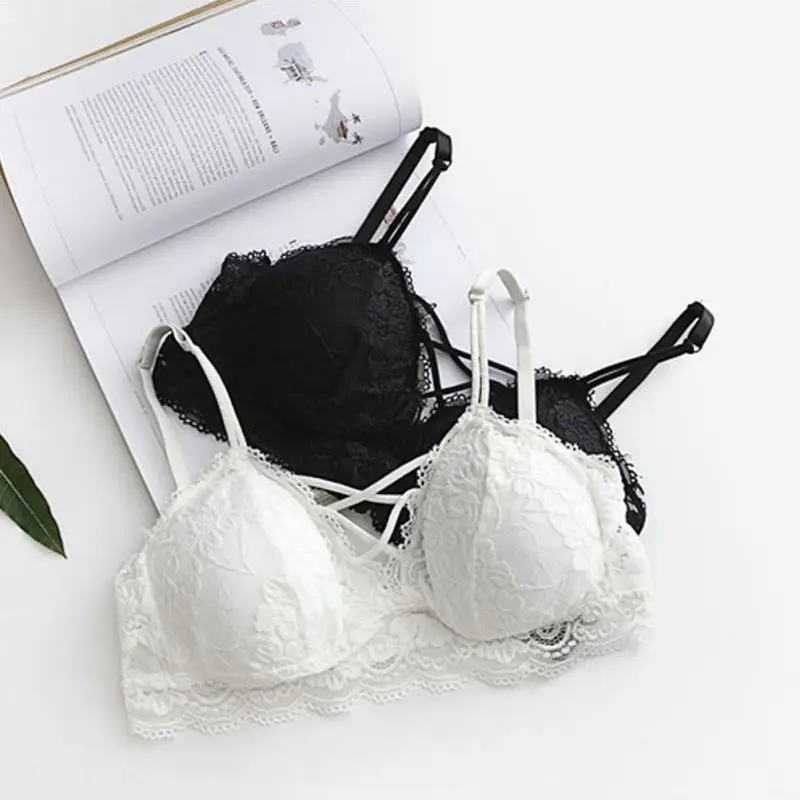 Sexy Lace Bralette Bra Bustier Crop Tops Women Lace Strappy Padded Bra Crop Tops