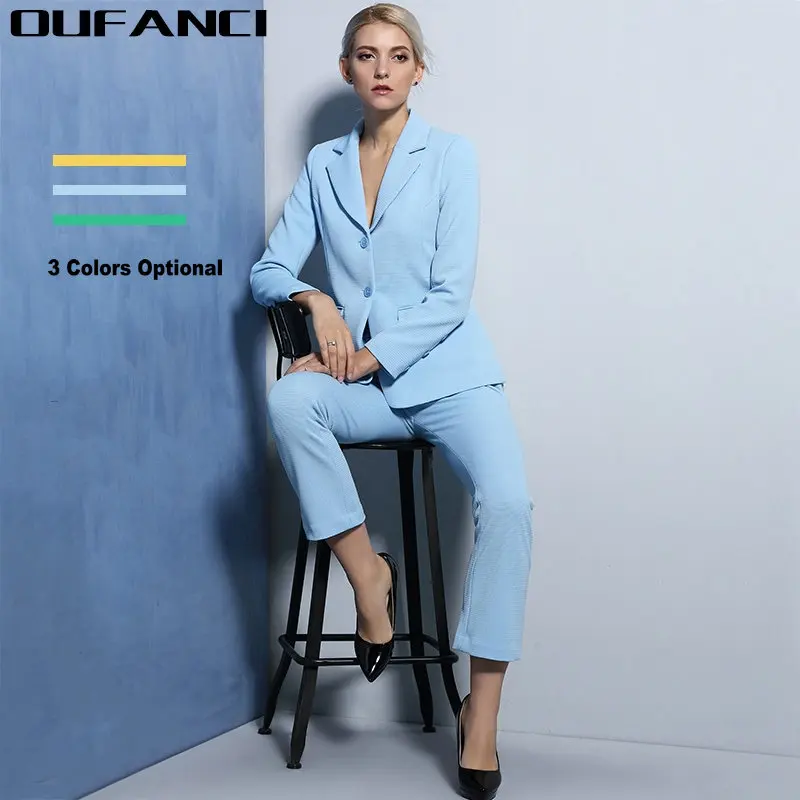 Image 2017 Spring Skinny Ladies Pant Suits Fashion Brazers and Ankle length Flare Pants Elegant Women s Suits 3 Colors Pantsuit Female