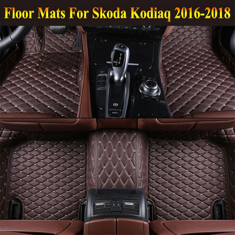 

Car Floor Mats For skoda Kodiaq 5 Seats 2016-2018 Foot Carpets pad mat Step Embroidery Leather Interior Mats heavy duty carpet