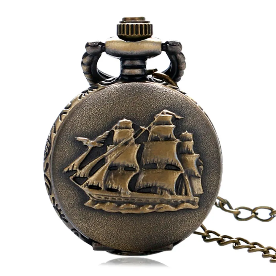 

Fashion Sailboat Design Quartz Pocket Watch For Men Women Vintage Bronze Small Size Pendant With Necklace Chain Gift