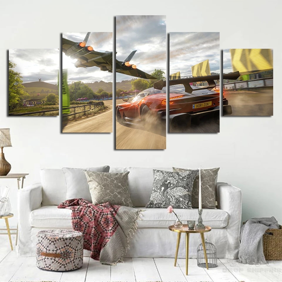 Framework-Artworks-Painting-Modular-Canvas-Poster-5-Panel-Forza-Horizon-4-Living-Room-Wall-Printed-Car (2)