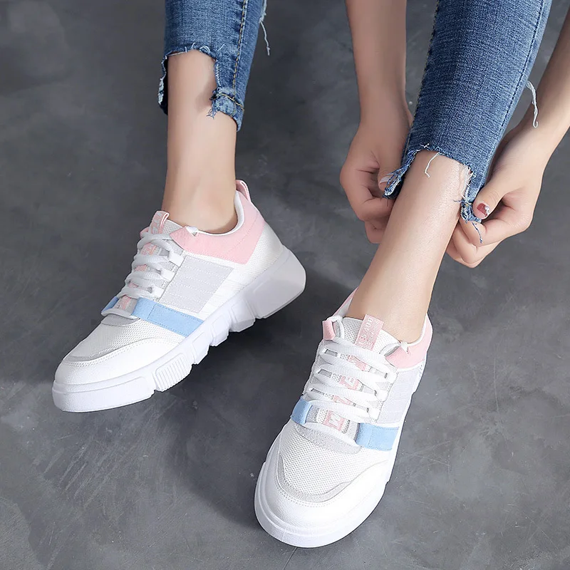 

LZJ Women Casual Shoes Summer 2018 Women Shoes Fashion Color matching Women Vulcanize Shoes Breathable Lace-Up Women Sneakers