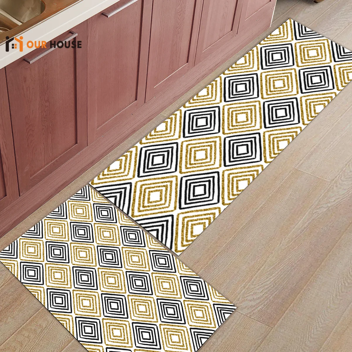 

Ourhouse Black Gold Diamond Abstract Geometry Doormats For Entrance Way Dirt Debris Mud Trapper Boot Shoes Scraper Bath Shower