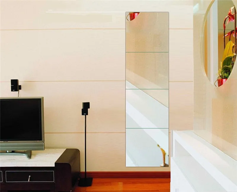 4 unids/set espejo de cristal espejo de pared Espejos decorativos Auto adhesivo habitación espejo de vidrio palo en arte decoración niños baño vida habitación