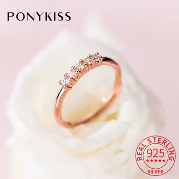 

PONYKISS Romantic 100% 925 Sterling Silver Zircon Geometric Adjustable Opening Ring For Women Party Delicate Jewelry Chic Gift