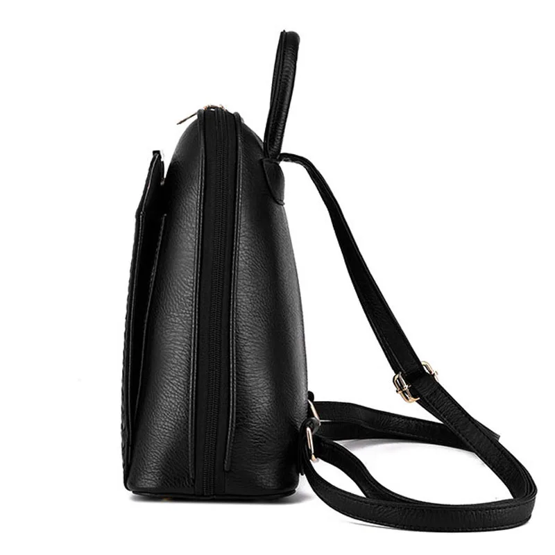 Las mujeres mochila De Cuero Negro de mochilas para chicas adolescentes de plata de alta calidad bolso de la PU de moda mochila XA815H