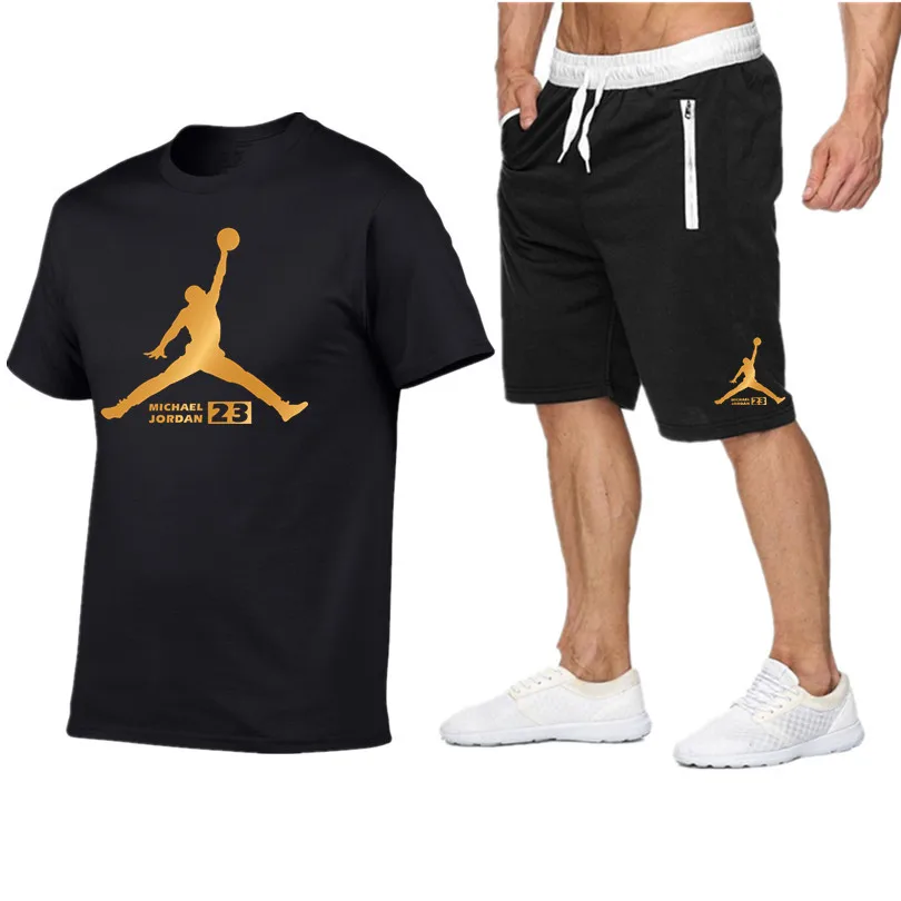 

Quality Jordan 23 Men's Sets Summer Men's Sets T Shirts+shorts Two Pieces Sets Casual Tracksuit Male Gyms Workout Fitness Sets