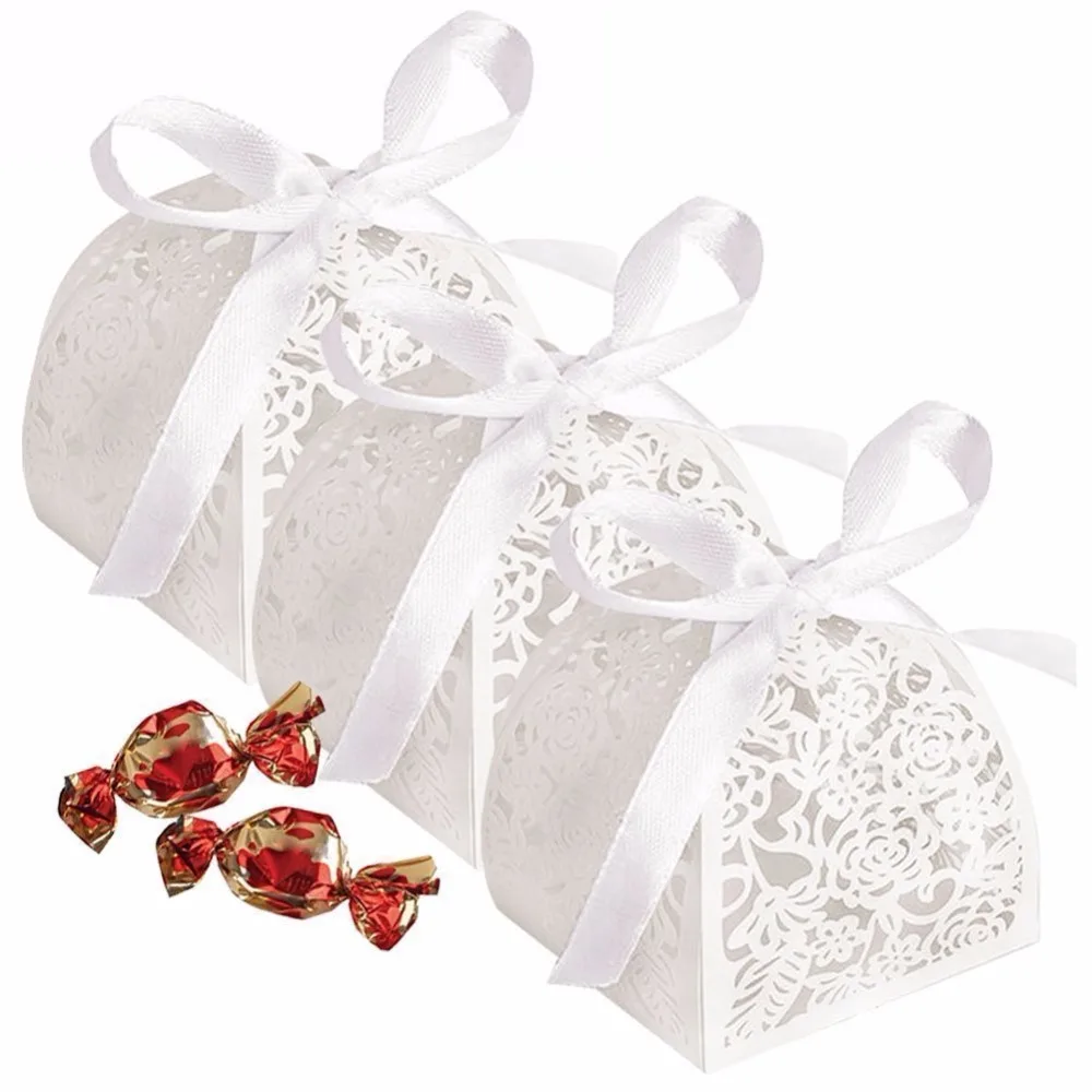 RMTPT 50 шт. лазерная резка полые розы сувениры подарки Коробки конфеты Коробки с лентой Baby Shower Свадебная вечеринка поставки