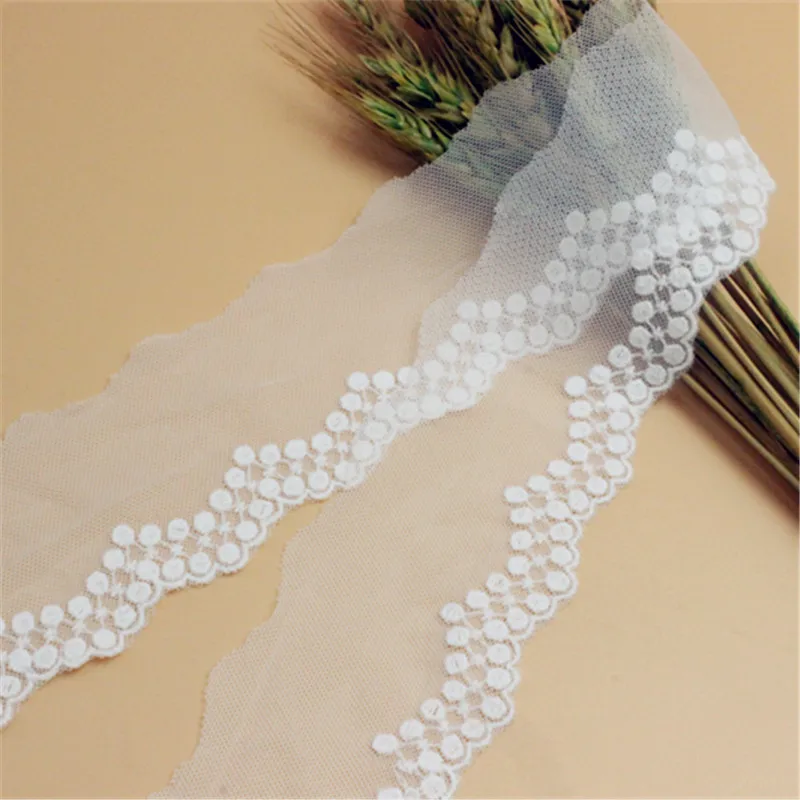 

15 yard 5.5cm 2.16" wide ivory gauze mesh tulle cotton embroidered tapes lace trim ribbon fabric 49211QL4K38