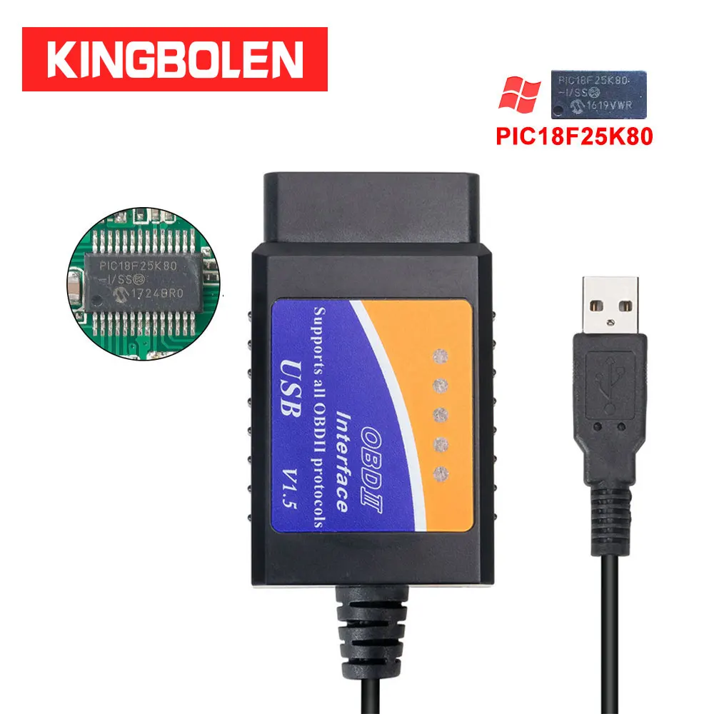 

ELM327 USB V1.5 Auto OBDII Scanner PIC18F25K80/CH340 Chip J1850 protocols ELM 327 Car Code Reader Diagnostic tool