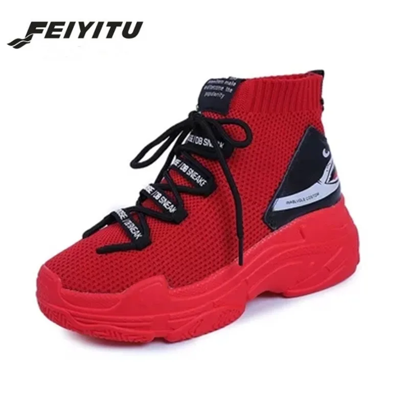 

FeiYiTu 2018 Spring Women Casual Breathable Shoes Woman Cool Sneaker Flats Comfortable Lace-up Breathable Socks Shoes White