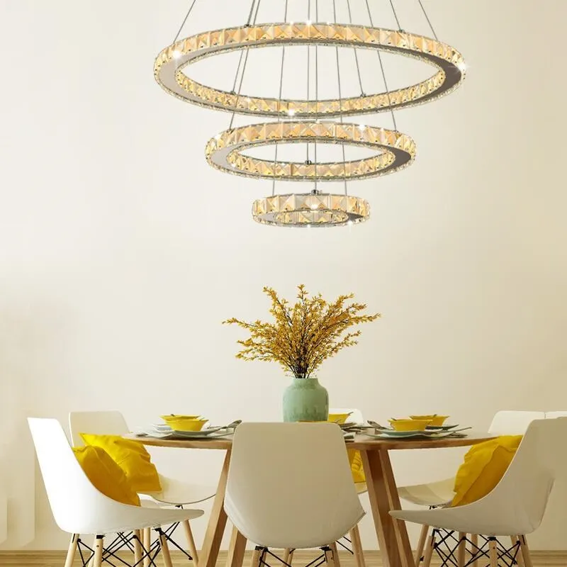 Us 88 79 40 Off Modern Crystal 3 Rings Chandelier Led Luster Chandelier Ceiling For Living Room Chrome Exposed Lamp Lustres Pendant Lamp In