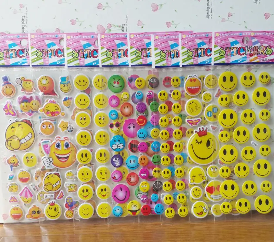 

10Sheets Smiling face Emoji Cartoon Stickers 7*17cm Gril Boy Teacher Reward Wall Desk Scrapbook Stickers Kids Gift PVC Stickers