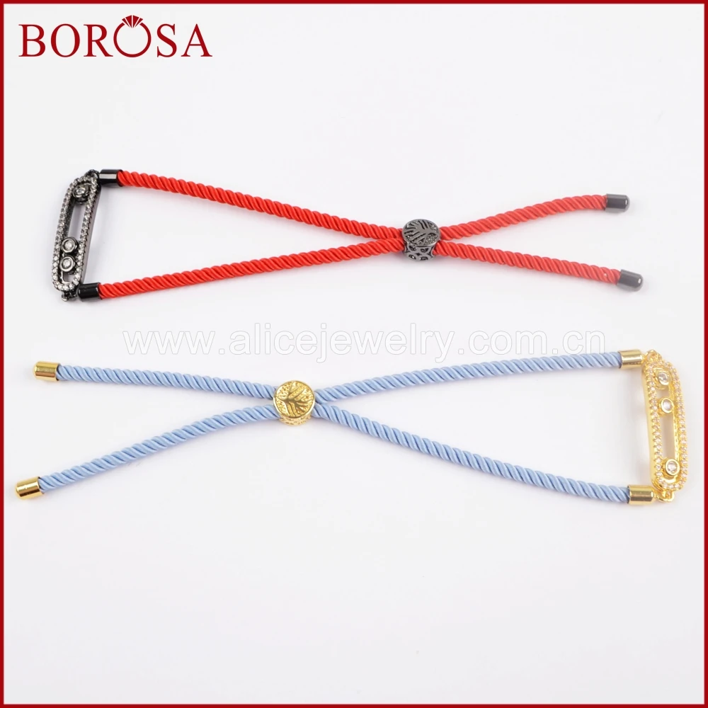 

BOROSA Handmade Bracelet for Women, Mix Color White Zircon Pave CZ Crystal Oval Connector Adjustable Rope Chain Bracelet WX689