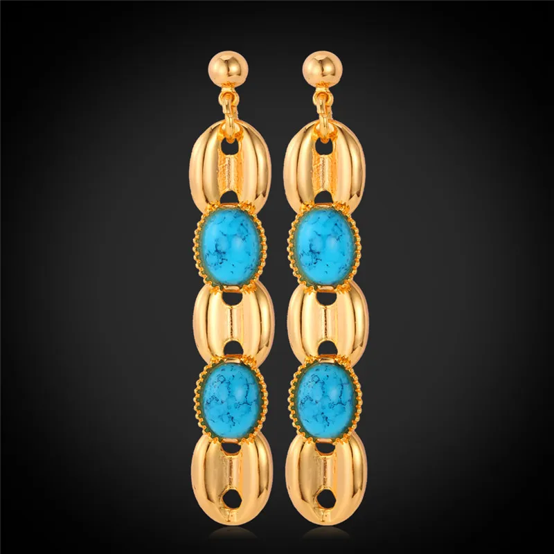 

Fashion Earrings Jewelry Yellow Gold Color High Quality Synthetic Stone Drop Earrings Gift Jewelry For Women E820
