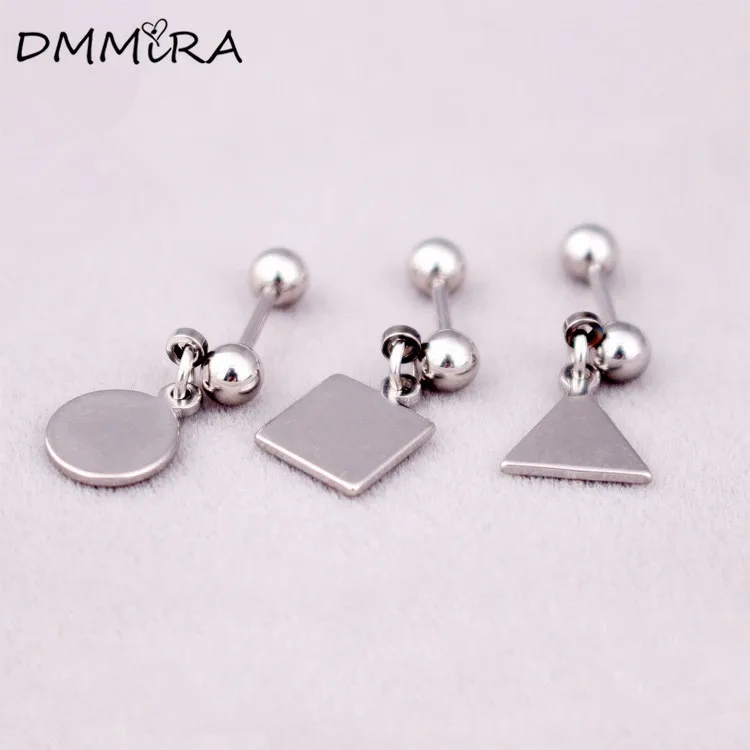 

Hot Sale Fashion Women Men Punk Silver Gold Black Stainless Steel Round Ball Round Triangle Square Earrings Brincos Jewelry