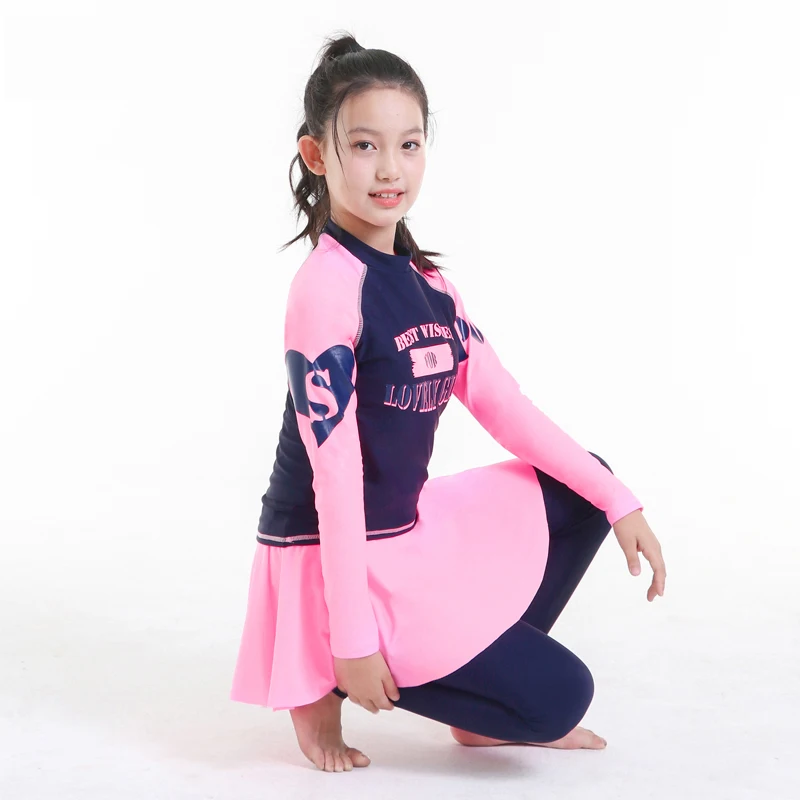 Rashguard Купальник для девочек подростков с длинными рукавами стеганая рубашка