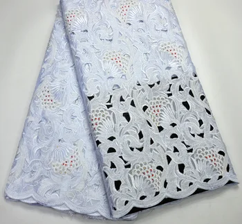

Latest 100% Swiss Design High Quality Pure white Handcut Swiss Voile lace For African wedding fabrics 5 Yards Handcut Swiss lace