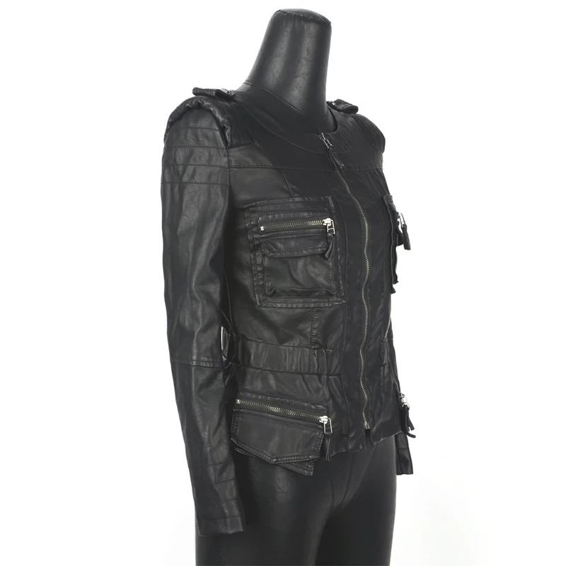 Survêtement Rétro Moto Zipper Printemps Femme Faux Vestes Automne Black Style Et Femmes Mince Cuir Manteaux Pu Mode Court Motard FZRnaFY