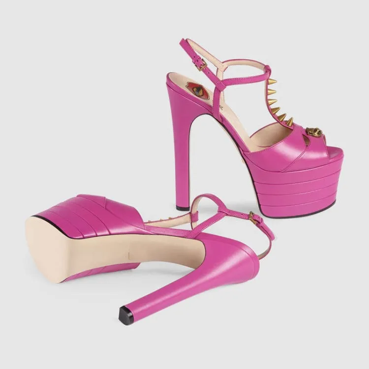 

Peep Toe Platform Women Pumps Plus Size Wedges Shoes Rivets Decor Buckle High Heels Thick Heel Sexy Ladies Party Sandals Shoes