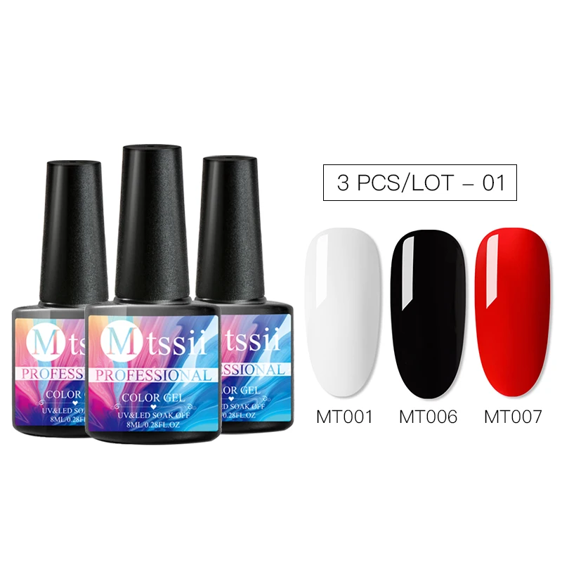 

3 Bottle UV Gel Nail Polish Nail Art Varnish Soak Off Manicure Set Primer Pure Color Lacquer Nail Gel 8 ml Semi Permanent