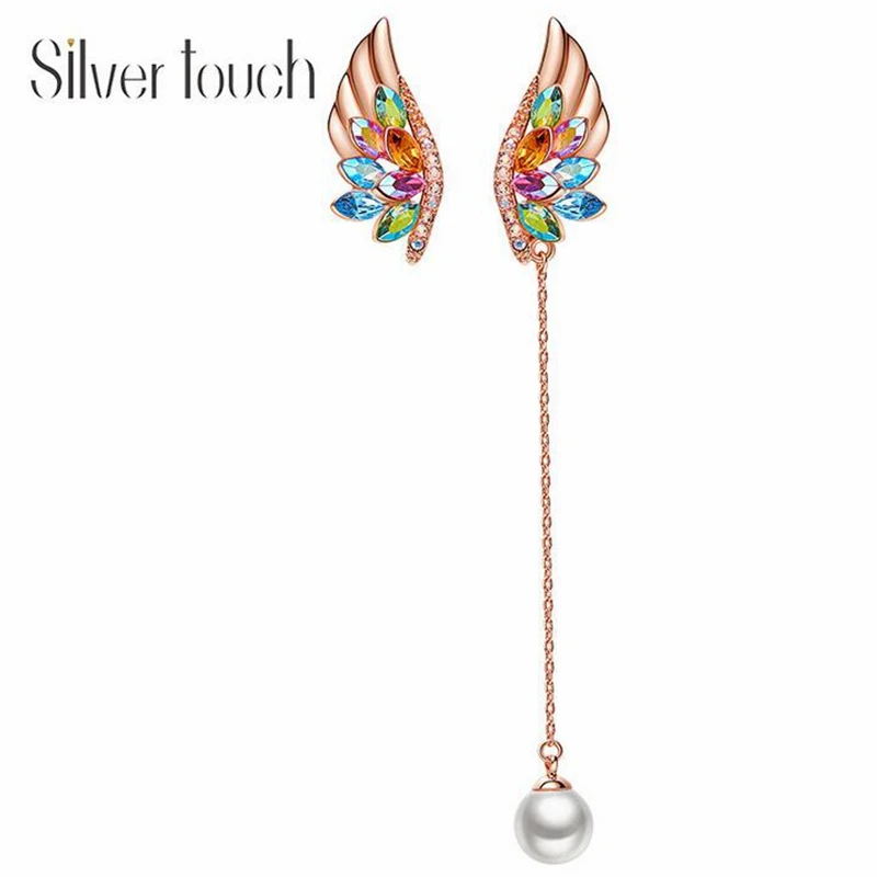 

SHDEDE New Wing Earrings Asymmetric Ear Nails Pearl Earrings Crystal Elegant Atmospheric Earline Fashion style
