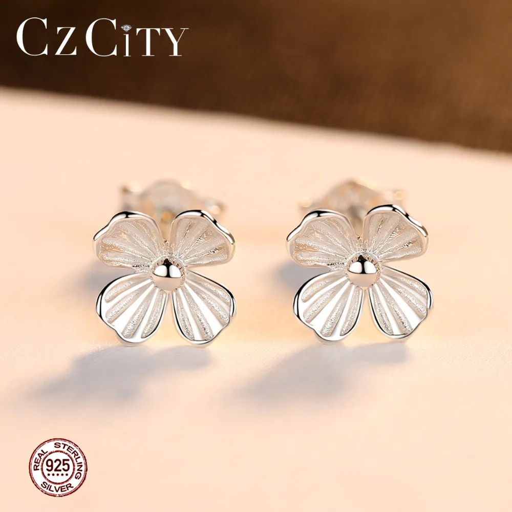 CZCITY чистый 925 стерлингового серебра Симпатичные серьги гвоздики ювелирные