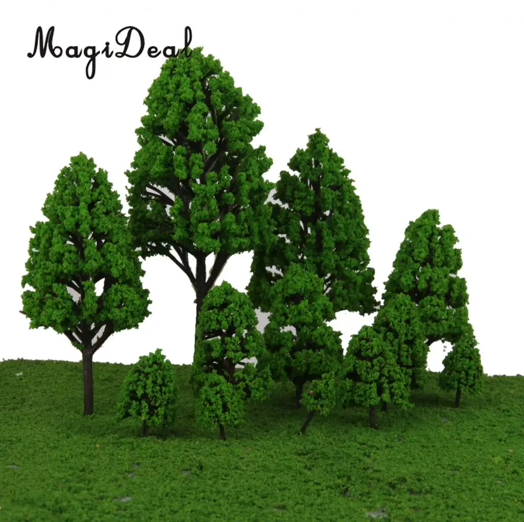 MagiDeal 12Pcs Poplar Plastic Trees Model Light Green Leaves Railroad Railway Scene Scenery Landscape for Park Street Layout