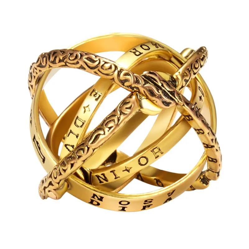Астрономическая насадка шар кольцо открытый медальон космический палец кольцо пара украшение для влюбленных подарки для женщин мужчин аксессуары - Цвет основного камня: Gold