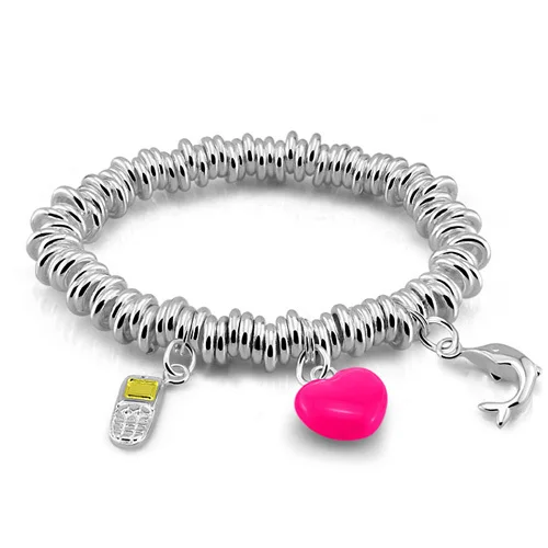 

Free shipping Women fashion silver red heart-shaped bracelet solid 925 silver bracelet dolphin pendant Sterling silver jewelry