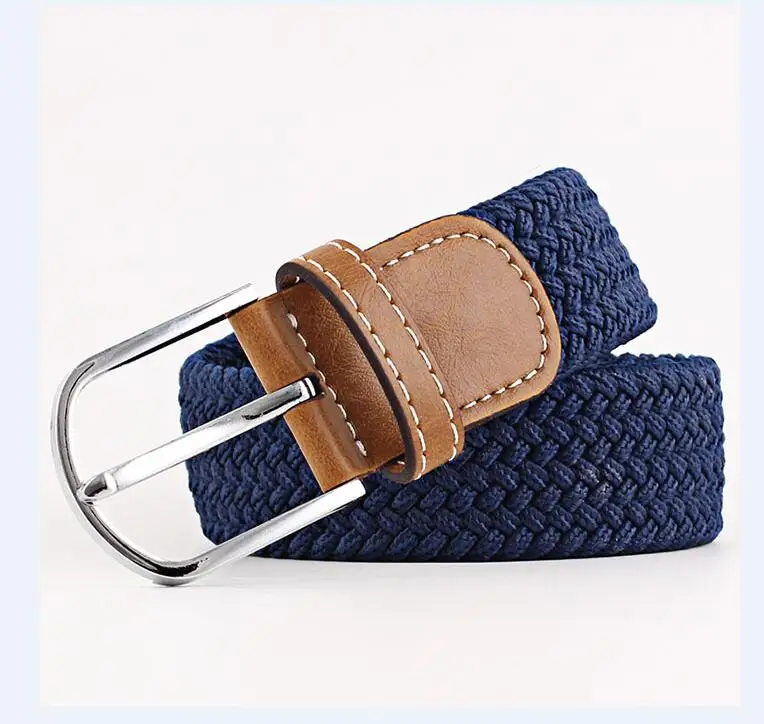

Best Unisex Belt Knitted Woven Leather Pin Bucket Elastic Solid Color Belt Plain Webbing Belt Metal Buckle