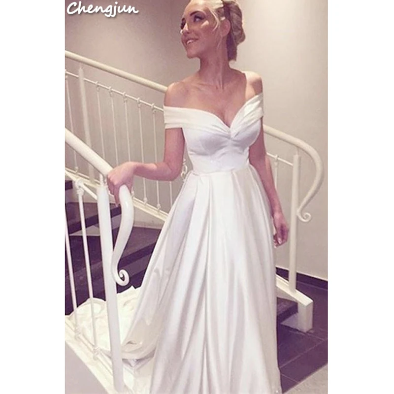 Chengjun Ivory Elegant A Line Simple Satin Wedding Dress | Свадьбы и торжества