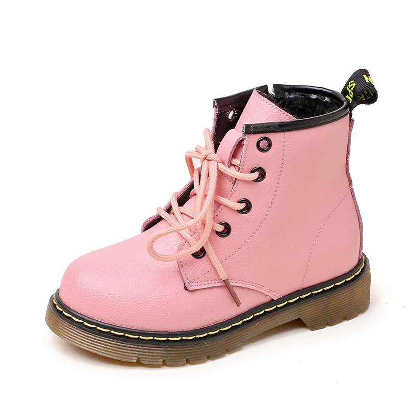

2018 New Arrive Children's Shoes Autumn Winter Genuine Leather Cotton Martin Boots Solid Ankle Anti-slippery Girls Winter Boots