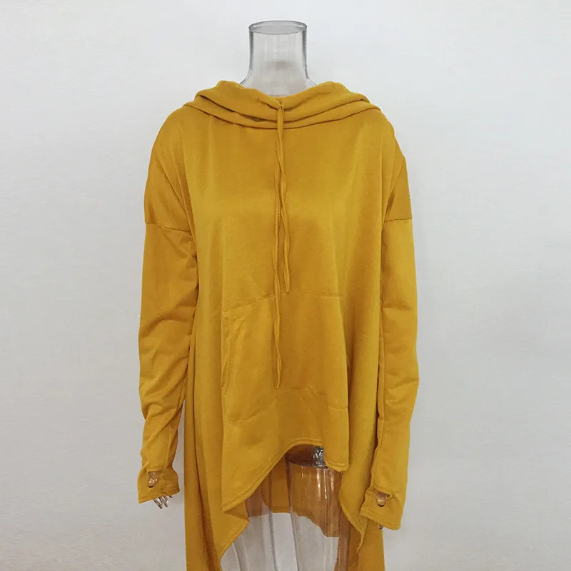 Plus Size S-5XL Solid Long Hooded Sweatshirt Women Long Sleeve Hoodies Pockets Asymmetrical Autumn Tops Sudadera Mujer Tracksuit13