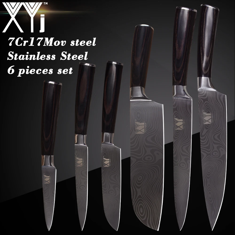 

XYj 7Cr17 Stainless Steel Knives Damascus Veins Kitchen Cook Knives Accessories Sharp Cooking Knife Chef 's Knife Well Balanced