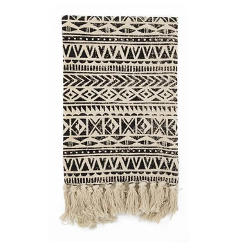 

Cotton Handmade Stripe Lattice Tassels Design Area Rug Non-slip Washable Durable Rug for Parlor Living Room Bedroom Carpet