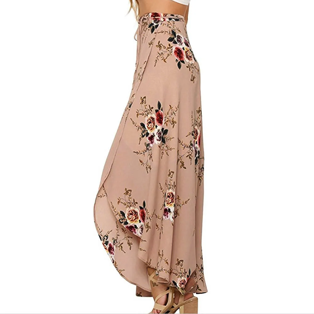 Модная женская шифоновая юбка с высокой талией и асимметричным разрезом в богемном стиле, длиной до щиколотки, асимметричная песчаная пляжная юбка 50