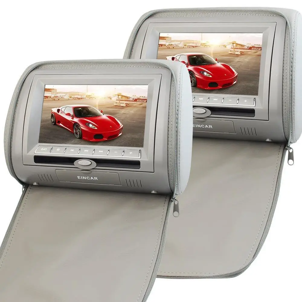 

Grey Color Pair of Headrest 7'' LCD Car Pillow Monitors Region Free DVD Player two Screen USB SD IR FM Transmitter 32Bit Game