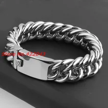 Высокое качество 19 мм широкий мужской мальчик Тяжелый Браслет Снаряженная кубинская серебро полированный 316L нержавеющая сталь браслет с литой застежкой 7-11"