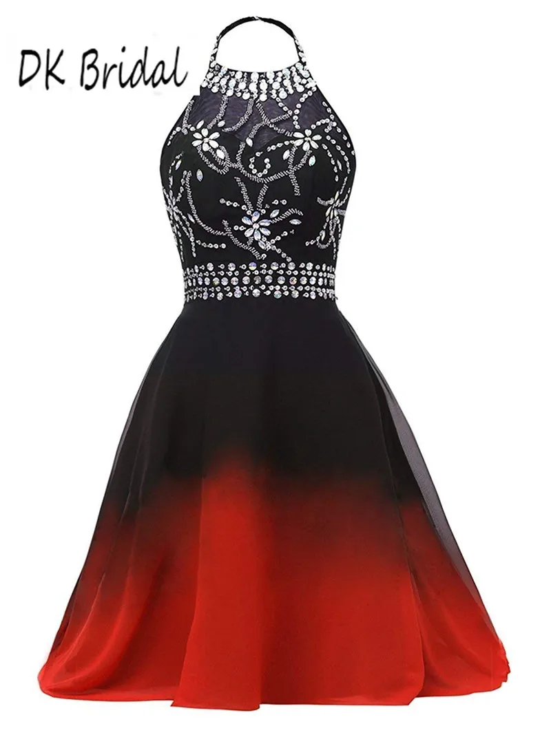 Dk Bridal Halter Gradient Chiffon Bridesmaid Dresses Short Black White Ombre Beaded Formal Gowns Prom Party Dresses Dk1809 Bridesmaid Dresses Aliexpress