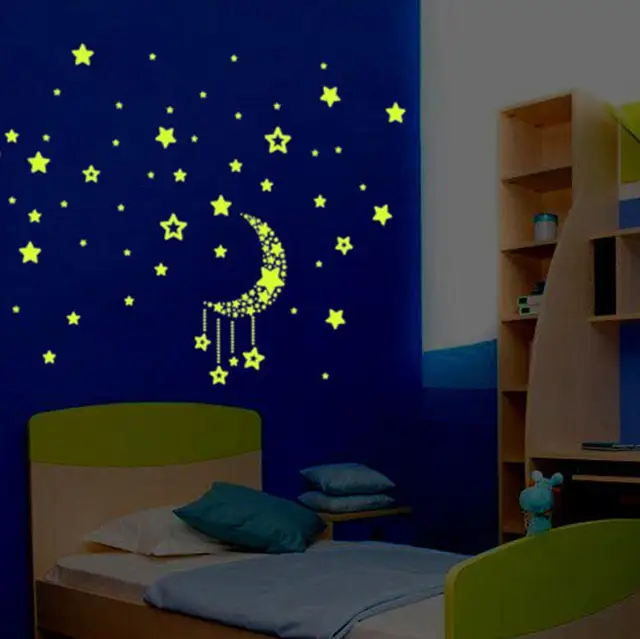 a set kids bedroom fluorescent glow in the dark stars wall stickers