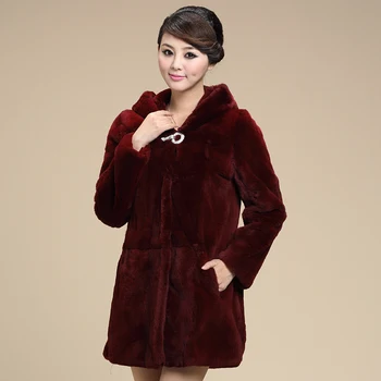 Billige 2017 Herbst Und Winter Frauen Echte NatĂŒrliche Rex Kaninchen Pelz Mantel Dame Mit Kapuze Medium-langen Mantel Plus GröĂe VF0049