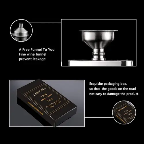 LMETJMA 1 4 5 6 7 8 9 10 oz Stainless Steel Hip Flask with Funnel Pocket Hip Flask Alcohol Whiskey Hip Flask Screw Cap KC0139 - Image 5