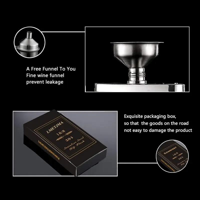 LMETJMA 1 4 5 6 7 8 9 10 oz Stainless Steel Hip Flask with Funnel Pocket Hip Flask Alcohol Whiskey Hip Flask Screw Cap KC0139 - Image 5