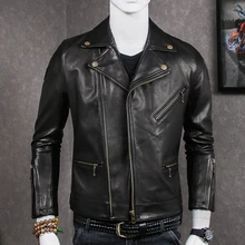 Брендовые куртки из овчины, мужские из натуральной овечьей кожи, байкерская куртка. Приталенная размера плюс, пальто