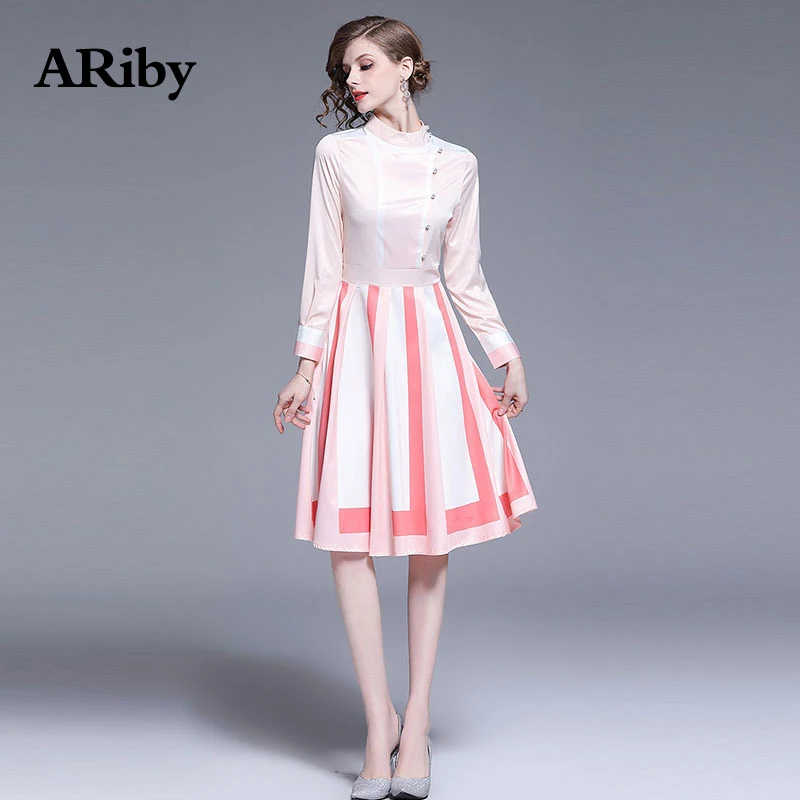 Женское платье с длинным рукавом aribby розовое облегающее А силуэта 2019|Платья| |