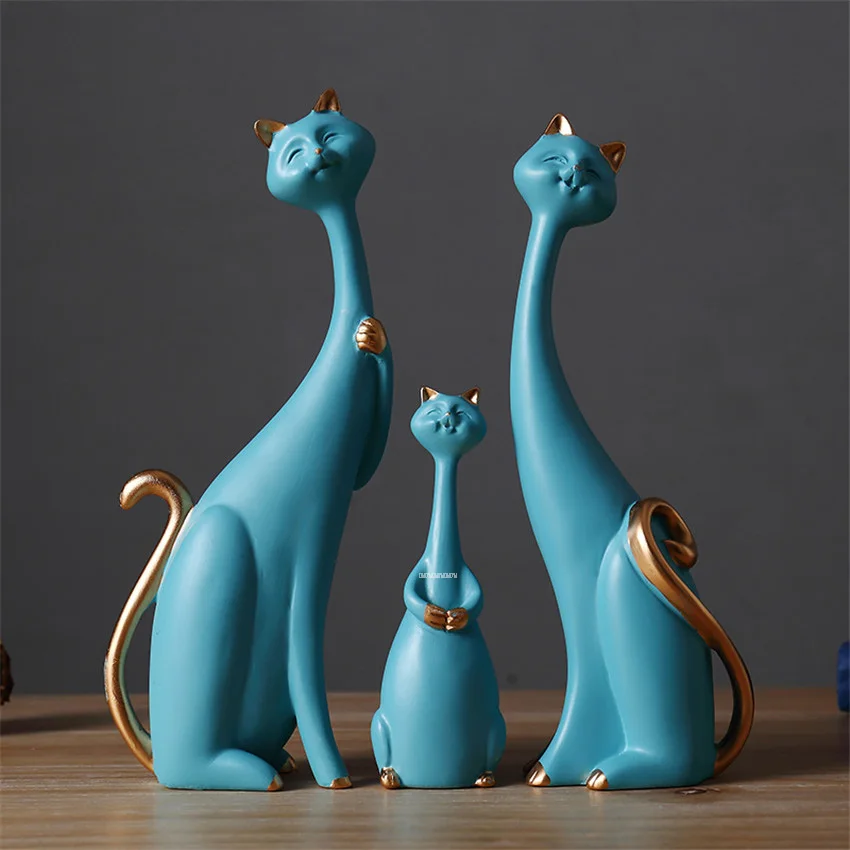 1 Set of 3 Cat Modern Abstract Exquisite Loving Family Cat Statues