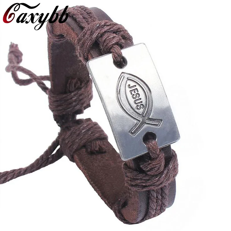 

Gaxybb Jewelry Alloy Fish Leather Bracelet Vintage Jesus Bracelets Christian Prayer Jewelry Popular Bracelet for Women's Men's