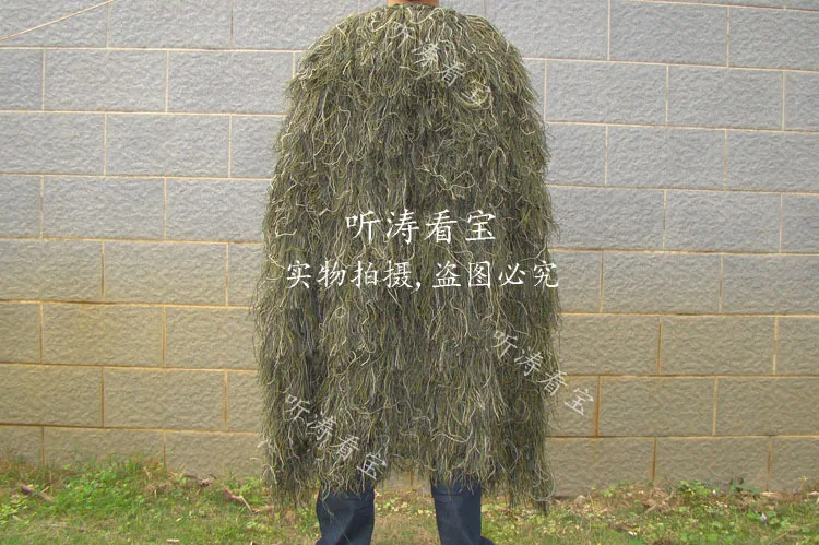 

High Quality 3D Jungle Camouflage Clothing Poncho Green Cotton Polester Cloak Ghillie Suit for Hunting Fishing and Hiking